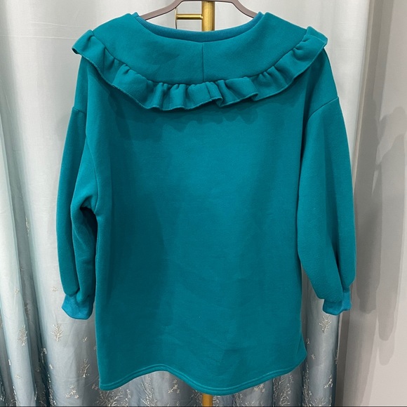 Korean style Turquoise ruffle sweater - Picture 5 of 5